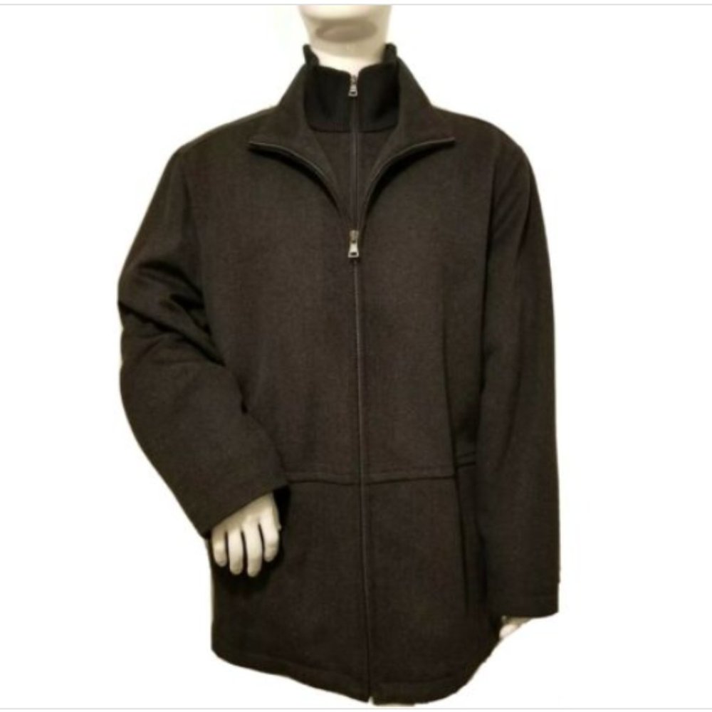 Marc New York Wool Blend Knit Bib Stand Collar Coat Zips